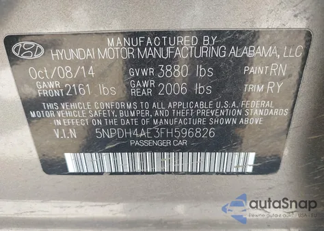 2015 Hyundai Elantra Se from USA, damaged, VIN 5NPDH4AE3FH596826